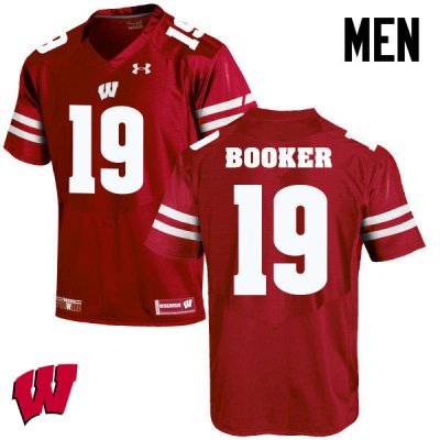 Men's Wisconsin Badgers NCAA #19 Titus Booker Red Authentic Under Armour Stitched College Football Jersey HF31H58EN